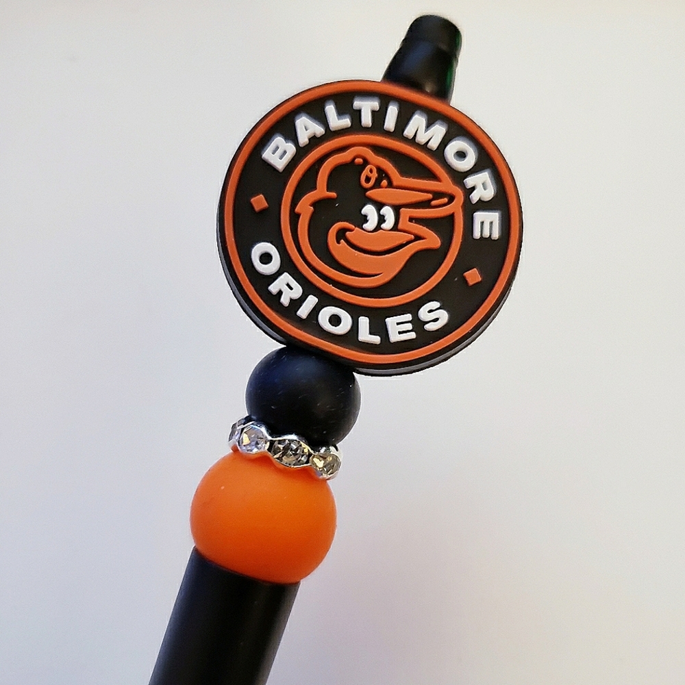 Handmade Baltimore Orioles Baseball Beaded Silicone Focal Bead Pen